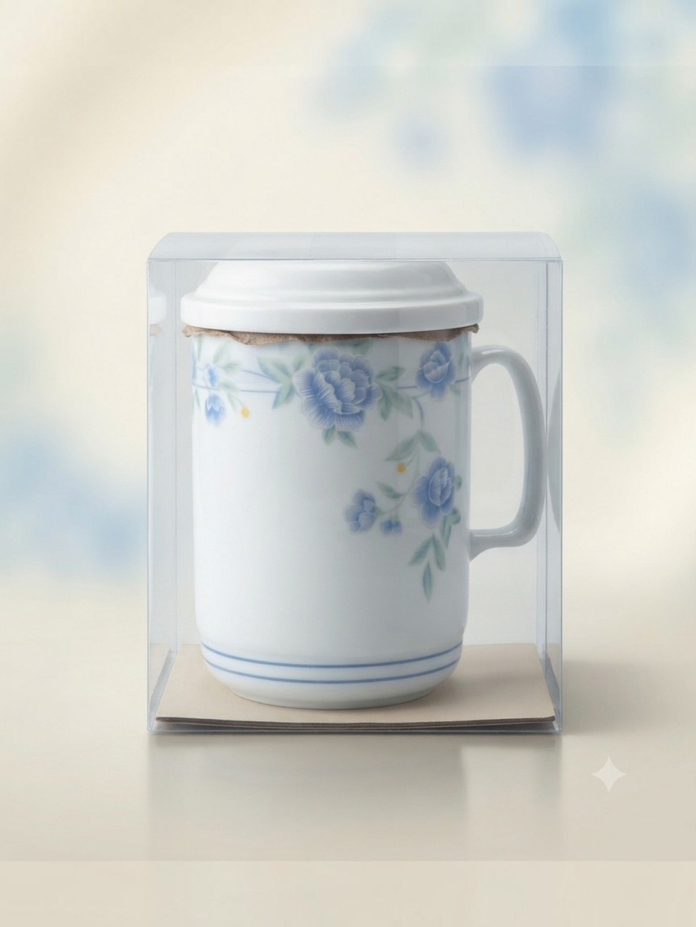 Floral Tea Mug with Infuser & Lid | Porcelain Blue Flower Tea Cup Set **